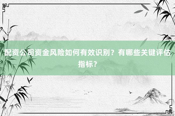 配资公司资金风险如何有效识别？有哪些关键评估指标？